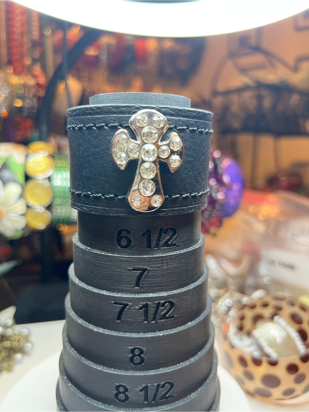 Crystal Cross Black Leather Cuff Bracelet - Women Accessories